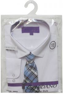 BOYS DRESSY SHIRT & TIE (LONG SLEEVE) WHT/BLUE